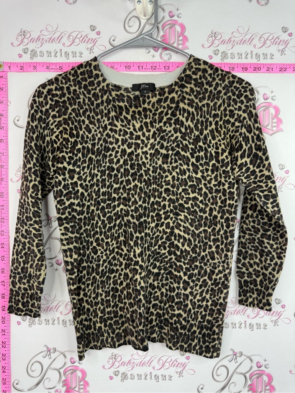 J. Crew merino wool top Leopard Print Crewneck Sweater in Black and Tan